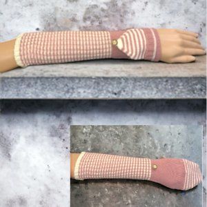 MANTARAY -- Mitten/Gloves, Pink & White Stripe Elbow Length "Hoodie" Gloves, NWT